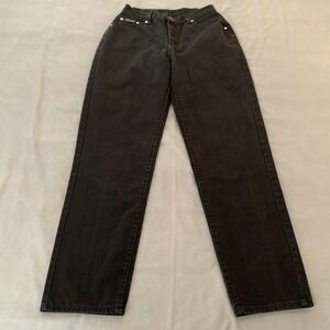 Vintage Lee Riveted Jeans Womens 10 Dark Black High Rise Straight Denim Cowgirl